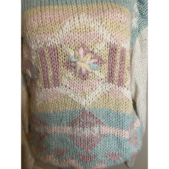 Shenanigans Knitted By Hand Vintage Knit multicolor graphic grandma sweater MED - Picture 5 of 10